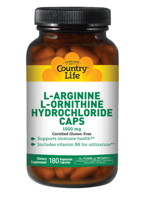 Country Life L-アルギニン L-オルニチン塩酸カプセル 1,000mg 180カプセル