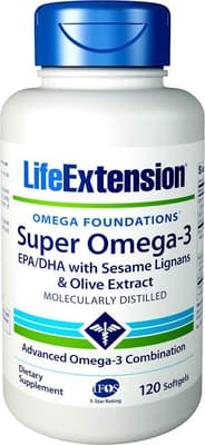 Life Extension スーパー オメガ3 EPA & DHA with ゴマリグナン ＆ オリーブ果実エキス 120 ソフトジェル